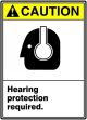 Safety Sign, Header: CAUTION, Legend: HEARING PROTECTION REQUIRED (W/GRAPHIC)