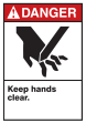 Safety Sign, Header: DANGER, Legend: KEEP HANDS CLEAR (W/GRAPHIC)