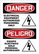 Safety Sign, Header: DANGER, Legend: ELECTRICAL EQUIPMENT AUTHORIZED PERSONNEL ONLY (W/GRAPHIC) (BILINGUAL)