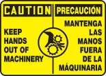 KEEP HANDS OUT OF MACHINERY (W/GRAPHIC) (BILINGUAL)