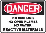 NO SMOKING NO OPEN FLAMES NO WATER REACTIVE MATERIALS