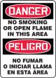 Bilingual OSHA Danger Sign: No Smoking Or Open Flame In This Area