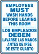 EMPLOYEES MUST WASH HANDS BEFORE LEAVING THIS ROOM (BILINGUAL)