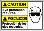 Safety Sign, Header: CAUTION/PRECAUCIÓN, Legend: EYE PROTECTION REQUIRED (W/GRAPHIC)