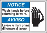 NOTICE WASH HANDS BEFORE RETURNING TO WORK (W/GRAPHIC)