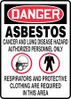 ASBESTOS CANCER AND LUNG DISEASE HAZARD AUTHORIZED PERSONNEL ONLY RESPIRATORS AND PROTECTIVE CLOTHING ARE REQUIRED IN THIS AREA (W/GRAPHIC)