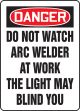 DO NOT WATCH ARC WELDER AT WORK THE LIGHT MAY BLIND YOU