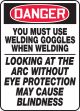 YOU MUST USE WELDING GOGGLES WHEN WELDING LOOKING AT THE ARC WITHOUT EYE PROTECTION MAY CAUSE BLINDNESS