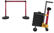 Mobile Banner Stake Stanchion Cart: Red Belt