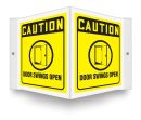 Safety Sign, Header: CAUTION, Legend: DOOR SWINGS OPEN
