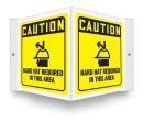 Safety Sign, Header: CAUTION, Legend: HARD HAT REQUIRED IN THIS AREA