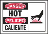 Bilingual OSHA Danger Safety Label: Hot