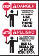 STOP FOR ELECTRICAL DISCONNECTS AND BREAKERS USE LEFT HAND RULE (W/GRAPHIC) (BILINGUAL)