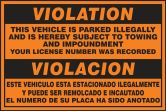 Parking Violaton Labels: Violation - This Vehicle Is Parked Illegally And Is Hereby Subject To Towing