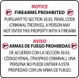 Bilingual Texas 30.05 Regulation Safety Signs: Notice Firearms Prohibited Pursuant to Section 30.05, Penal Code (Criminal Trespass), A Person ...