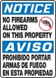 Safety Sign, Header: NOTICE, Legend: NOTICE NO FIREARMS ALLOWED ON THIS PROPERTY (W/GRAPHIC) (BILINGUAL)