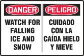 Bilingual OSHA Danger Safety Sign: Watch For Falling Ice And Snow