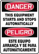 DANGER THIS EQUIPMENT STARTS AND STOPS AUTOMATICALLY (BILINGUAL)