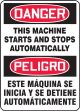 Safety Sign, Header: DANGER, Legend: DANGER THIS MACHINE STARTS AND STOPS AUTOMATICALLY (BILINGUAL)