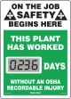 Motivation Product, Legend: ON THE JOB SAFETY BEGINS HERE THIS PLANT HAS WORKED #### DAYS WITHOUT AN OSHA RECORDABLE INJURY