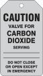 Safety Tag, Legend: CAUTION VALVE FOR CARBON DIOXIDE SERVING DO NOT CLOSE OR OPEN EXCEPT IN EMERGENCY
