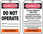 Safety Tag, Header: DANGER, Legend: DANGER DO NOT OPERATE...ELECTRICAL