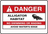 ANSI Danger Safety Sign: Alligator Habitat - No Swimming Or Wading - Avoid Water's Edge