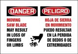 MOVING SAW BLADE MAY RESULT IN LOSS OF FINGERS OR LIMBS, BILINGUAL SPANISH