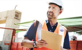 Man with hard hat and clip board hero image for OSHA top 10
