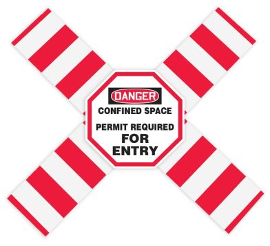 OSHA Danger Flanged Pipe Barrier Kit: Confined Space - Permit Required - For Entry