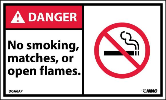 DANGER NO SMOKING MATCHES OR OPEN FLAMES LABEL