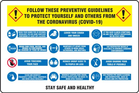 Contractor Preferred Safety Sign: Follow These Preventative Guidelines to Protect Yourself And Others From The Coronovirus (COVID-19) ...