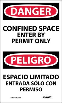 CONFINED SPACE ENTER BY PERMIT ONLY BILINGUAL LABEL