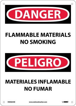 DANGER FLAMMABLE MATERIALS NO SMOKING SIGN - BILINGUAL