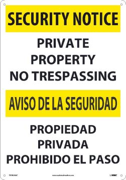 SECURITY NOTICE NO TRESPASSING SIGN - BILINGUAL