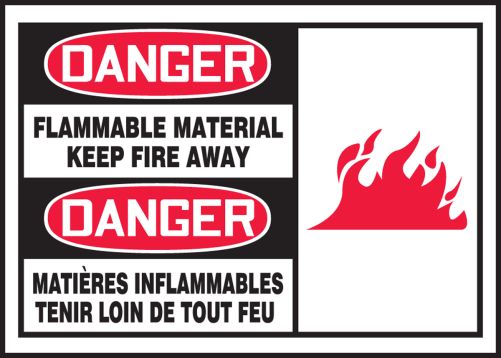 DANGER-FLAMMABLE MATERIAL KEEP FIRE AWAY (BILINGUAL FRENCH)