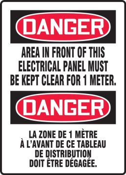 OSHA Danger Safety Sign: Area In Front Of Electrical Panel Must Be Kept Clear For 1 Meter