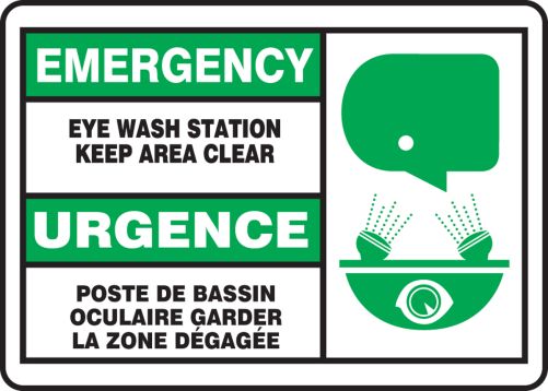 EMERGENCY EYE WASH STATION KEEP AREA CLEAR W/GRAPHIC (BILINGUAL FRENCH)