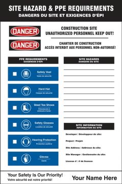 Semi-Custom French Bilingual Site Hazard & PPE Requirements Sign