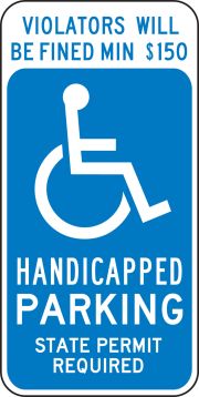 (CONNECTICUT) VIOLATORS WILL BE FINED MIN $150 HANDICAPPED PARKING STATE PERMIT REQUIRED (W/GRPAHIC)