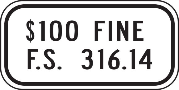 (FLORIDA) $100 FINE F.S. 316.14