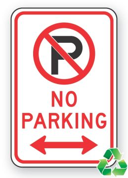 NO PARKING (W/ SYMBOL AND DOUBLE ARROWS)