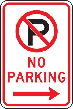 (NO PARKING SYMBOL) NO PARKING ----->