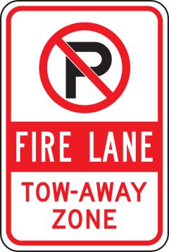 (NO PARKING SYMBOL) FIRE LANE TOW-AWAY ZONE
