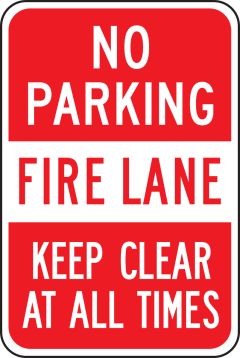 NO PARKING FIRE LANE KEEP CLEAR AT ALL TIMES