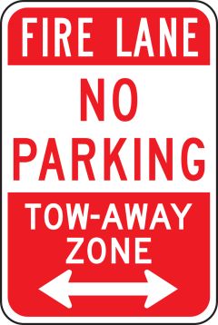 FIRE LANE NO PARKING TOW-AWAY ZONE <---->