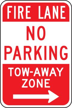 FIRE LANE NO PARKING TOW-AWAY ZONE ----->