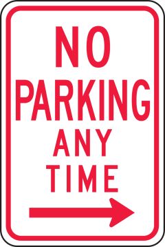 NO PARKING ANY TIME ----->