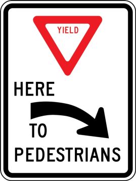 Traffic Sign, Legend: YIELD HERE TO PEDESTRIANS (RIGHT ARROW)
