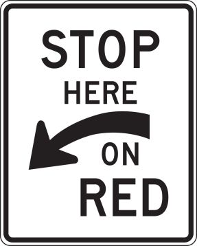 STOP HERE ON RED (CURVED ARROW DOWN LEFT)